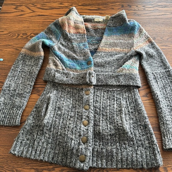 Beautiful fun Multicolored Belted Sweater Coat! - Picture 1 of 8